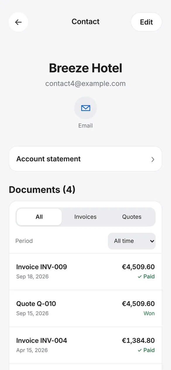 Client profile with account statement and documents