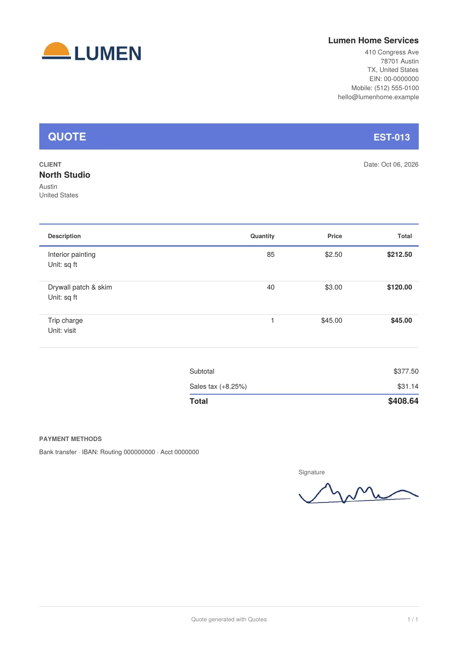 PDF estimate with the Editorial template