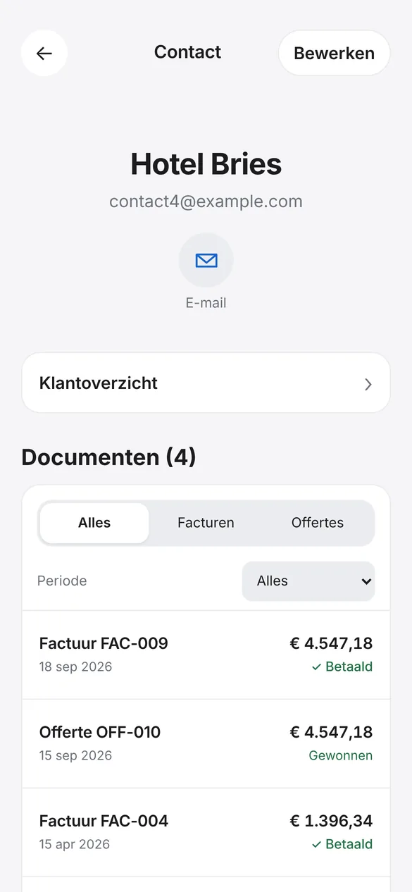 Klantkaart met klantoverzicht en documenten