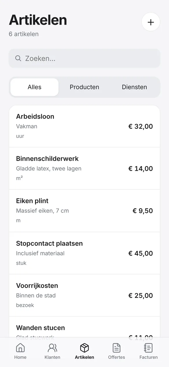 Artikelcatalogus met producten en diensten
