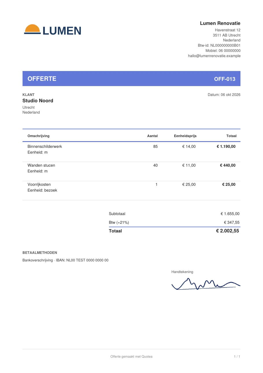 Pdf-offerte met het sjabloon Redactioneel